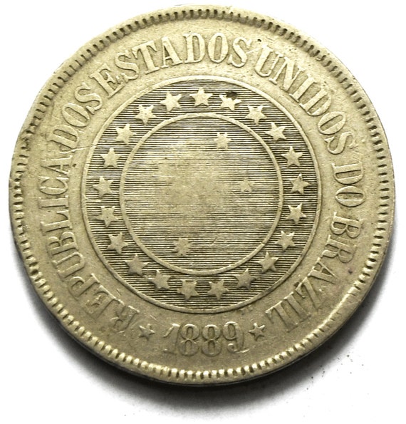 1889 Brazil 200 Reis Copper Nickel Coin KM 484