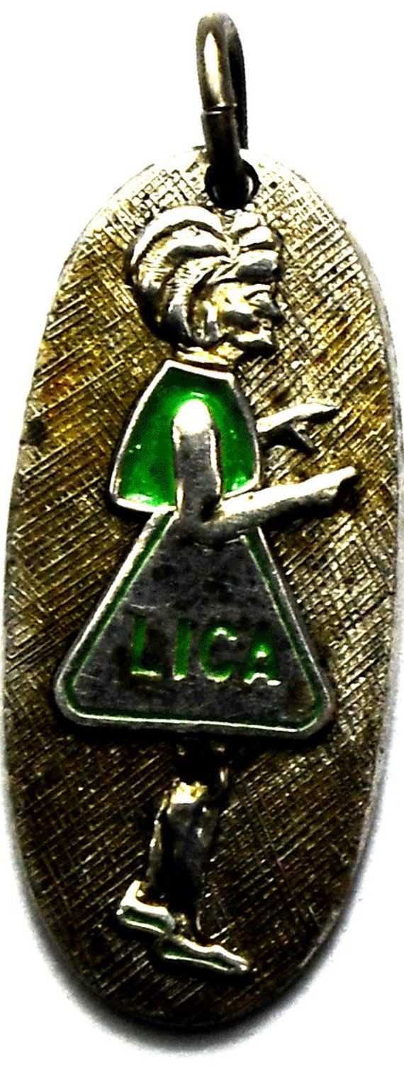 Sterling Silver LICA Green Enamel Woman in Dress C