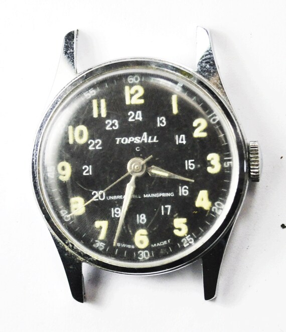 Vintage Tops All Military Wristwatch Black 24hr Di