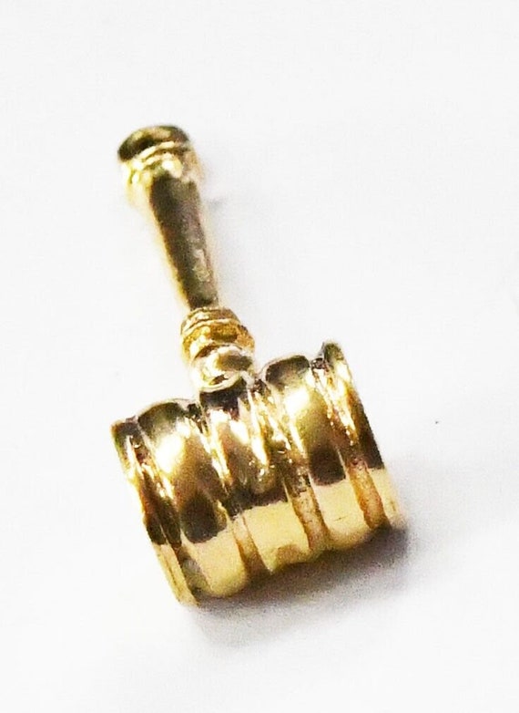 14k Solid Yellow Gold Gavel Charm 33mm x 10mm 3.9g Gem