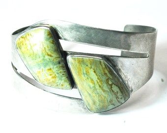 Sterling Silver Desert Rose Green Jasper Cuff Bracelet 45mm 7 1/4" Wrist