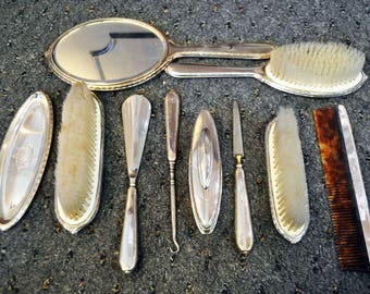 William B. Kerr and Co. 11 Pc. Sterling Silver Vanity Set Mirror Brushes Shoehorn