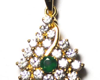 14k Yellow Gold Designer Emerald and 1tcw RBC Diamond Cluster Pendant 28mm