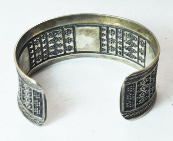 Sterling Antique Islamic Wide Cuff Flower Stamp B… - image 3