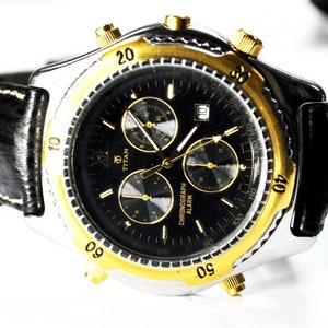 Titan Two Tone Alarm Chronograph Date Wristwatch 42mm Steel WR 100m Quartz