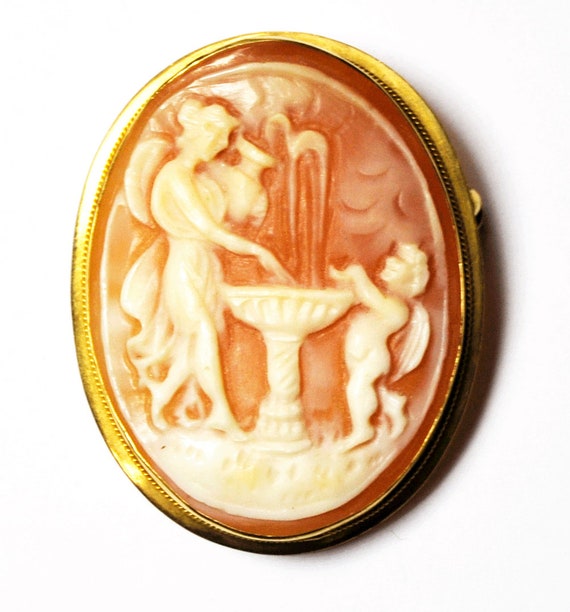 Antique Cameo Brooch Pin Pendant Angel Cherub Fou… - image 3