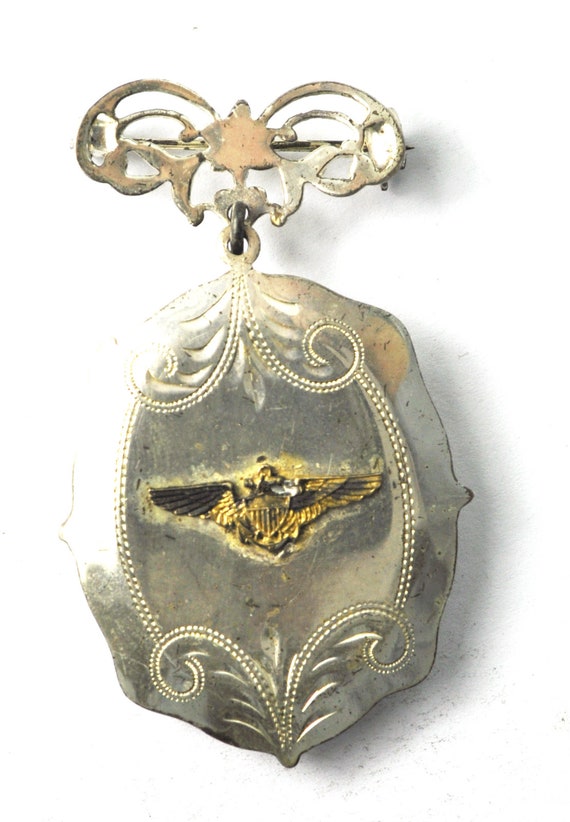 Vintage Sterling Silver Locket Brooch Pin Two Tone