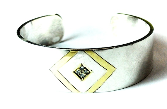 Sterling Silver and 14k Stripe Diamond Bracelet 2… - image 1