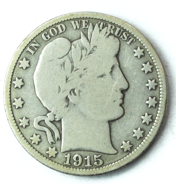 1915 D 50c Barber Silver Half Dollar Fifty Cents U