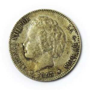 1893 (93) PG L Spain One Peseta Silver Coin KM 702