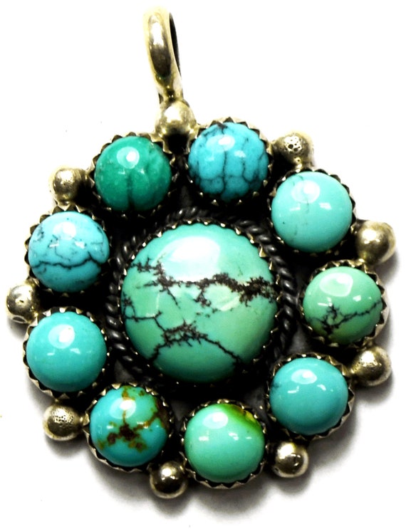 Sterling Silver D Clark Turquoise Cluster Pendant 