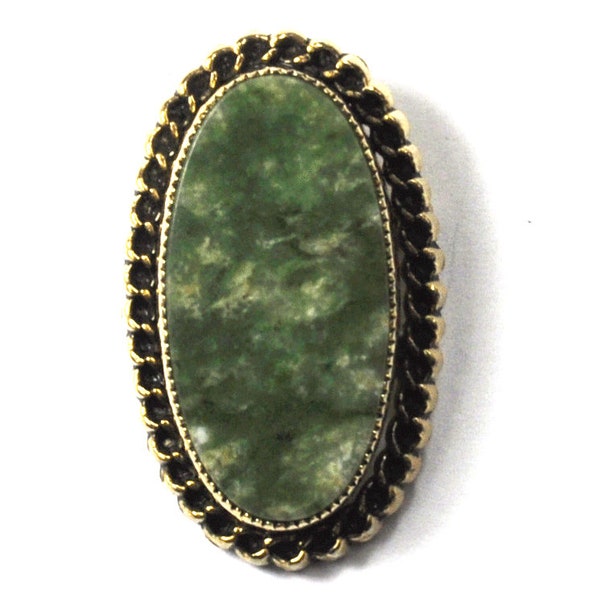 Catamore Gold Filled Green Jade Brooch Pin 37mm x 22mm