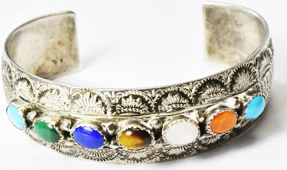 Quality Modernistic Native American Navajo Chris Francisco Turquoise Sterling Silver Bracelet Quality Modernistic Native American Navajo Chris Francisco Turquoise Sterling Silver Bracelet