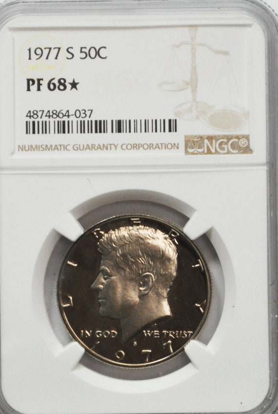 1977 S Clad 50c Kennedy Half Dollar NGC PF68* Sta… - image 1