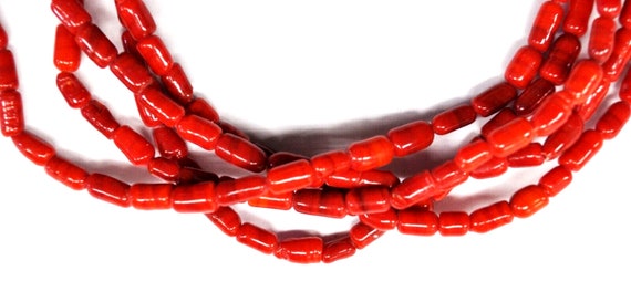5 Strand Red Coral 5mm Bead Cord Necklace 30" - image 2
