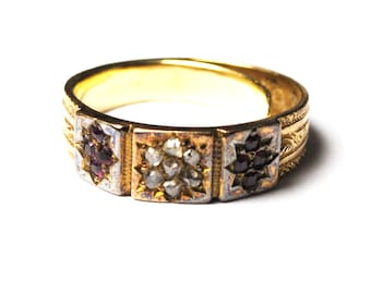 18k Yellow Gold Antique Birmingham circa 1796 Wedding Band Ruby Diamond Ring