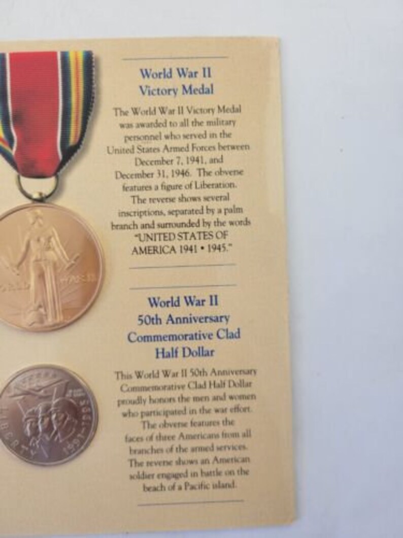 1995 50c WWII 50th Anniversary Commemorative Half Dollar and Victory Medal Set image 9