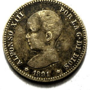 1891 (91) PG M Spain Silver One Peseta KM 691