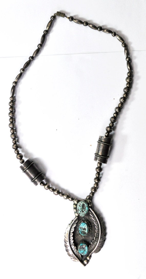 Sterling Handcrafted 20" Bead Necklace 3 Turquois… - image 1