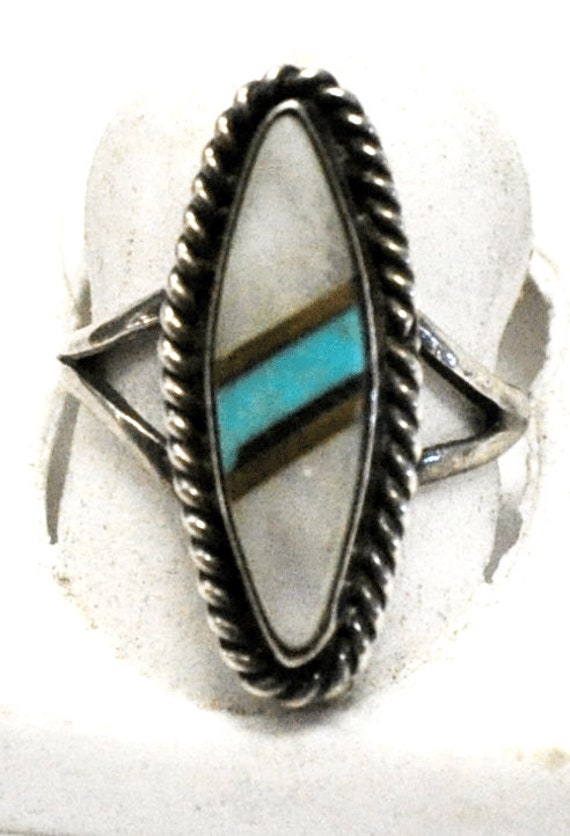 Sterling Silver MOP Turquoise Pointed Oval Ring 25