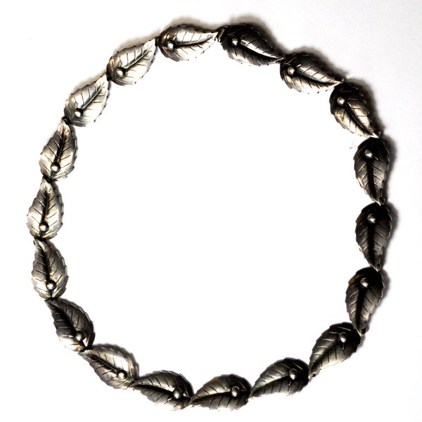 Sterling Silver Denmark SCF Leaf Link Ivy Necklace 13mm 15" Choker