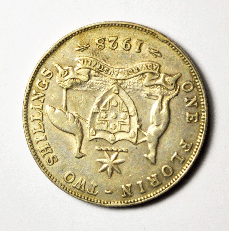 1928 M Australia Florin Two Shillings Silver Coin Rare KM27 XF