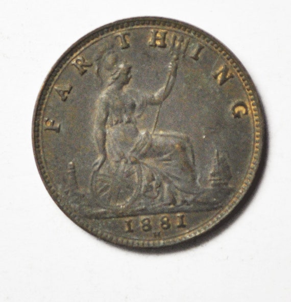 1881 H 1F Great Britain Farthing Copper Coin KM75… - image 3