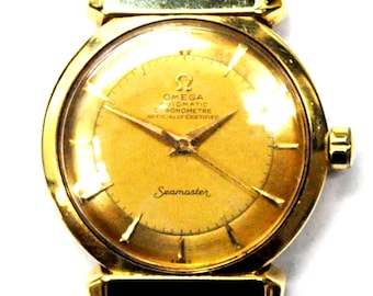 1950 Omega Seamaster 352 18k Gold Bumper Automatic 14324 Hooded Lug Deluxe 34mm