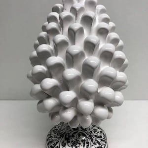 Piña de Cerámica Caltagirone cm H.20 Base Blanca Artesanal Decorada Negro