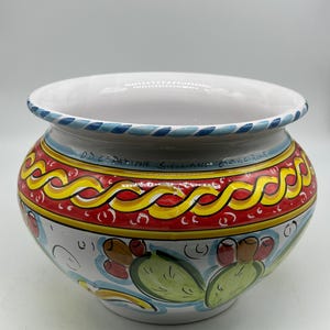 Cachepot Diameter 25 cm Hand-Decorated "Ficus" Design (MR) Caltagirone Ceramic