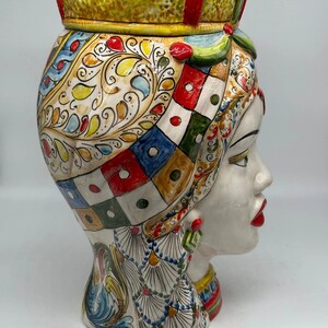 Teste di Moro Saturno Ceramica Caltagirone cm H.37 L.22 Artigianale Decoro “Carretto” DD CERAMICHE SICILIANE
