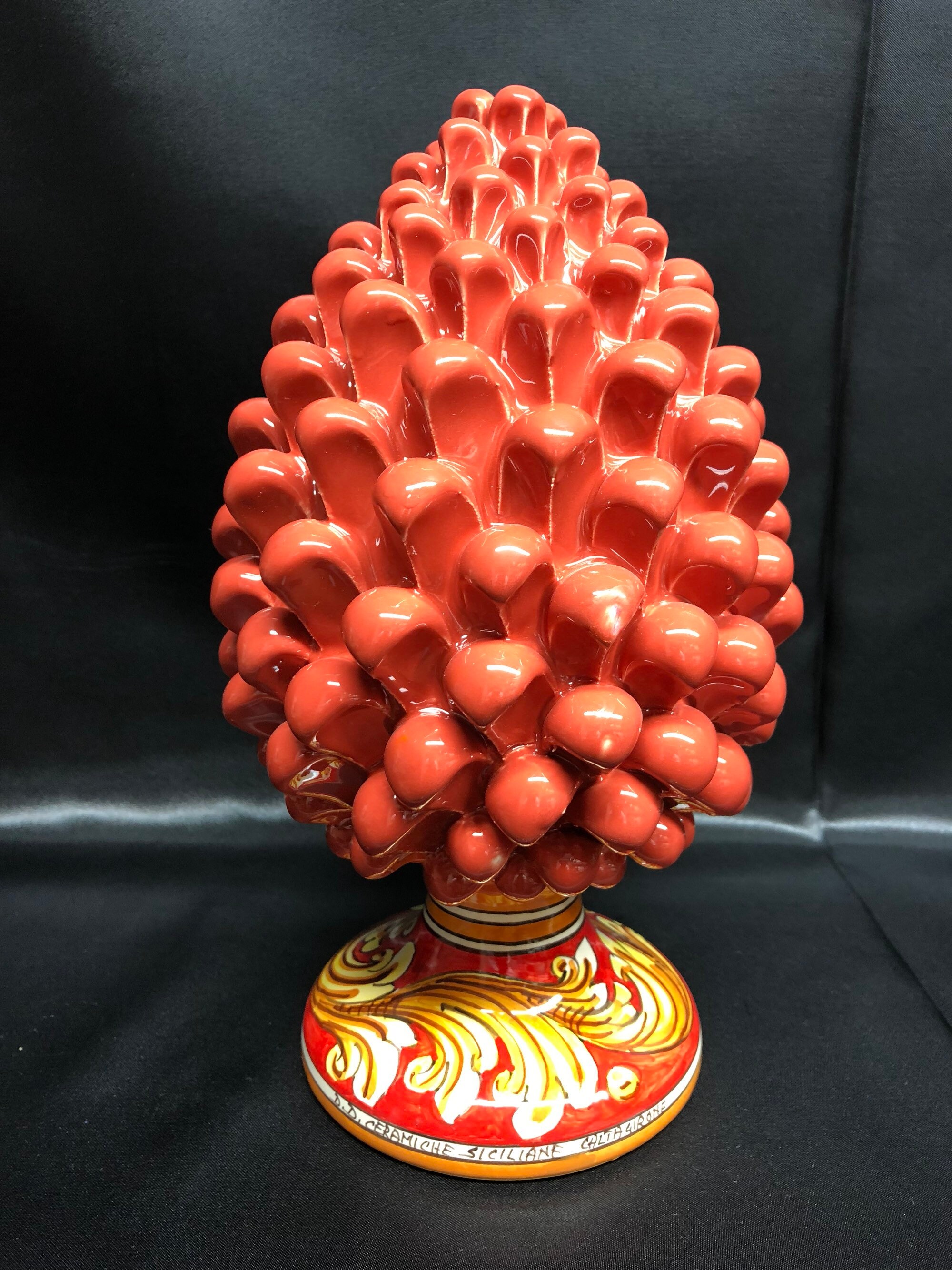 Ceramic pine cone of caltagirone H 25 cm handcrafted coral Etsy