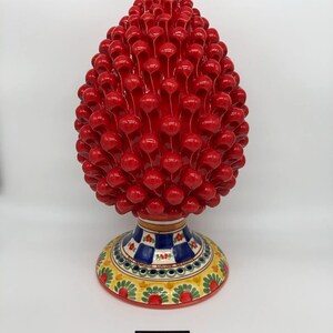 Caltagirone Ceramic Pine Cone cm H.35 Handmade Red Decorated Base 2021