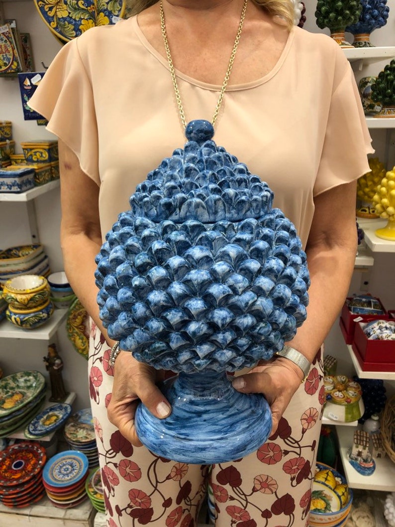 Pigna with Caltagirone Ceramic Cover cm H.33 Blue Craftsman