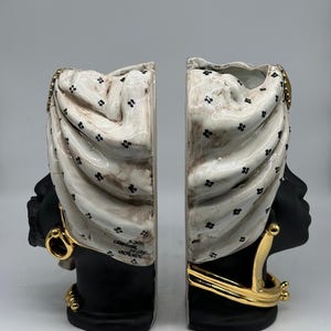 Moor's Heads Applique Athena Ceramic Caltagirone cm H.30 W.23 Handcrafted Ecru Black Polka Dots Gold