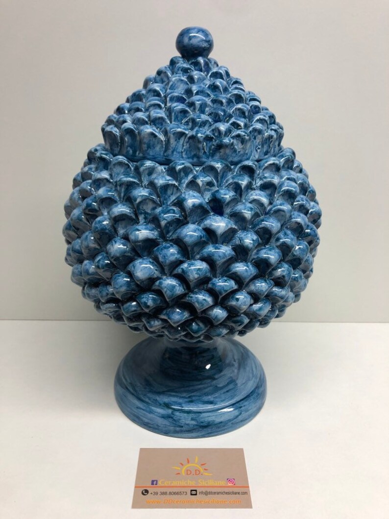 Pigna with Caltagirone Ceramic Cover cm H.33 Blue Craftsman