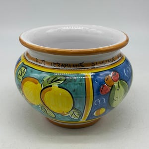 Hand-decorated 15 cm diameter cachepot, Caltagirone ceramic decoration no.