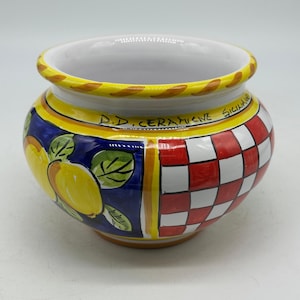 Hand-decorated 15 cm diameter cachepot, Caltagirone ceramic decoration no.