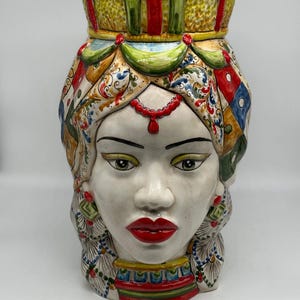 Teste di Moro Saturno Ceramica Caltagirone cm H.37 L.22 Artigianale Decoro “Carretto” DD CERAMICHE SICILIANE
