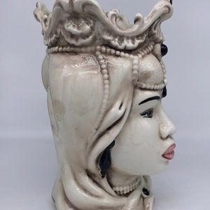 Teste di Moro Emiro Ceramica Caltagirone cm H.30 L.18 Artigianale Écru Sfere Nero DD CERAMICHE SICILIANE