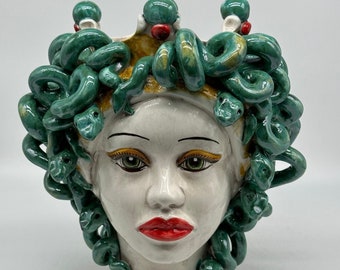 Mythologischer Medusa-Kopf aus Keramik Caltagirone cm H.30 L.25 Handgefertigt