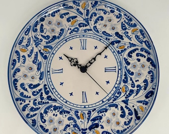 Runde Caltagirone-Keramik-Wanduhr, handbemalt, D. 30 cm, Dekoration Nr. 2
