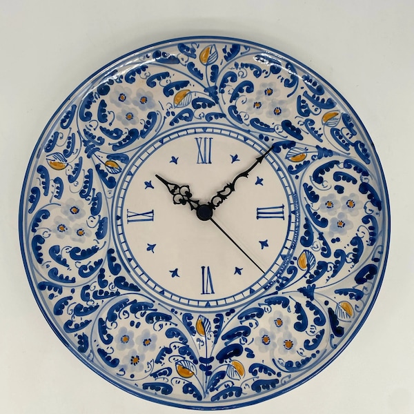 Round Caltagirone Ceramic Wall Clock hand painted cm D.30 Decoration n.2