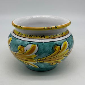 Hand-decorated 15 cm diameter cachepot, Caltagirone ceramic decoration no.