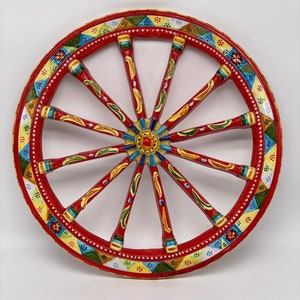 Caltagirone Ceramic Sicilian Cart Wheel Diameter 30 cm Handcrafted Decorated