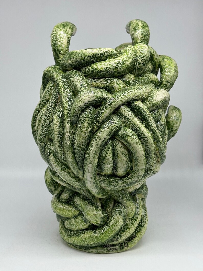 Testa Mitologica Medusa Ceramica Caltagirone cm H.38 L.25 Artigianale Verde - DD CERAMICHE SICILIANE