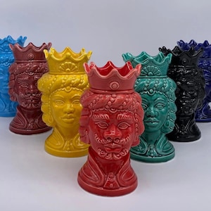 Coppia Teste Di Moro Girun Ceramica Caltagirone Cm H.15 L.8 Artigianale Vari Colori