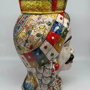 Teste di Moro Saturno Ceramica Caltagirone cm H.37 L.22 Artigianale Decoro “Carretto” DD CERAMICHE SICILIANE