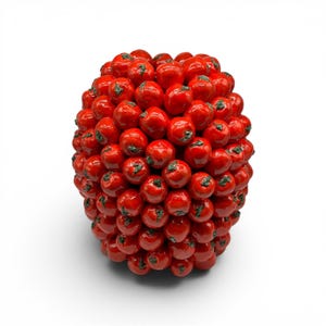 Red Tomato Fruit Vase, H.35 cm, W.30 cm, Caltagirone Ceramic, handmade
