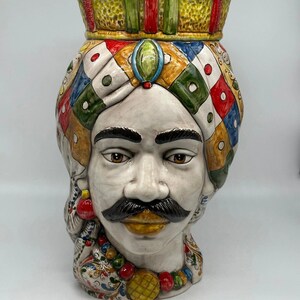 Teste di Moro Saturno Ceramica Caltagirone cm H.37 L.22 Artigianale Decoro “Carretto” DD CERAMICHE SICILIANE